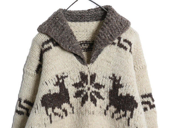 60s 70s ★ カウチン ハンドニット セーター メンズ L 古着 ヴィンテージ ハンドメイド ウール ハンドスパン ショールカラー プルオーバー
