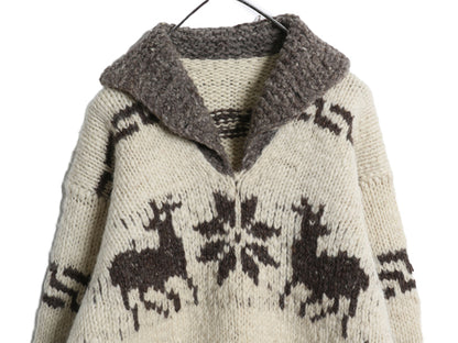 60s 70s ★ カウチン ハンドニット セーター メンズ L 古着 ヴィンテージ ハンドメイド ウール ハンドスパン ショールカラー プルオーバー