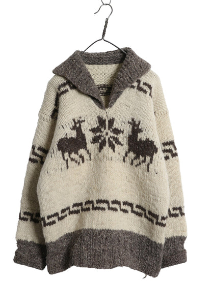 60s 70s ★ カウチン ハンドニット セーター メンズ L 古着 ヴィンテージ ハンドメイド ウール ハンドスパン ショールカラー プルオーバー