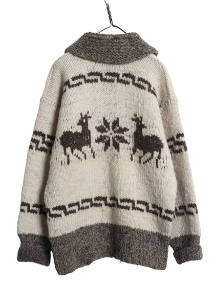60s 70s ★ カウチン ハンドニット セーター メンズ L 古着 ヴィンテージ ハンドメイド ウール ハンドスパン ショールカラー プルオーバー