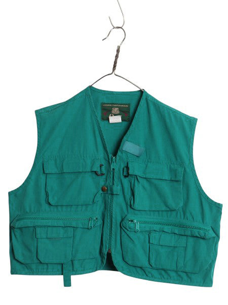 90s オービス フィッシング ベスト メンズ M / オールド 旧タグ アウトドア ハンティング フルジップ 重ね着 前開き ショート丈 ターコイズ