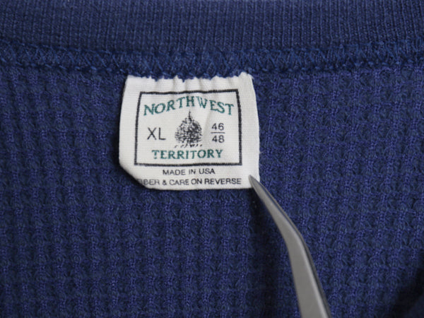 80s USA製 NORTHWEST TERRITORY 長袖 サーマル Tシャツ XL 小さめ メンズ L ヴィンテージ ロンT クルーネック アンダーシャツ ワッフル 紺