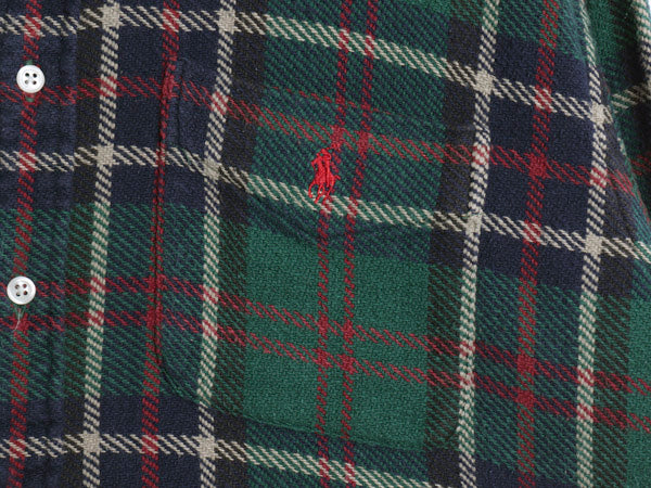 90s ラルフローレン 長袖 ヘビー フランネル シャツ メンズ L オールド ポロ チェック LOWELL SPORT ネルシャツ ワンポイント ポニー 厚手