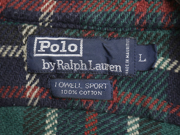 90s ラルフローレン 長袖 ヘビー フランネル シャツ メンズ L オールド ポロ チェック LOWELL SPORT ネルシャツ ワンポイント ポニー 厚手