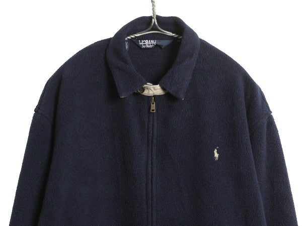 90s ポロ ラルフローレン フリース スイングトップ ジャケット メンズ M オールド ブルゾン フルジップ ジャンパー ワンポイント ネイビー