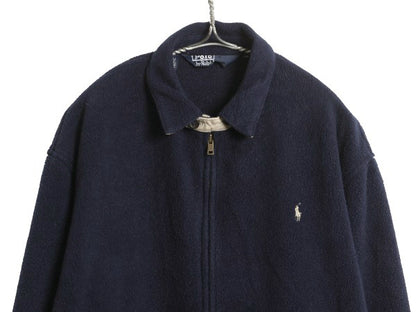 90s ポロ ラルフローレン フリース スイングトップ ジャケット メンズ M オールド ブルゾン フルジップ ジャンパー ワンポイント ネイビー