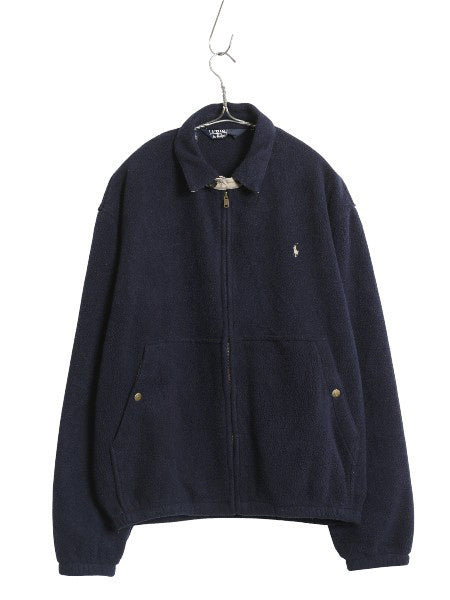 90s ポロ ラルフローレン フリース スイングトップ ジャケット メンズ M オールド ブルゾン フルジップ ジャンパー ワンポイント ネイビー