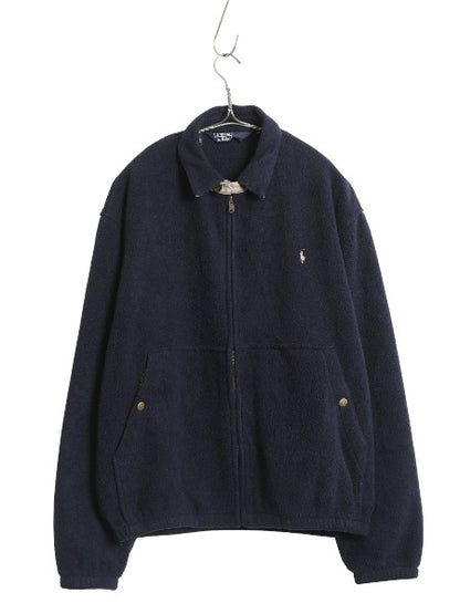 90s ポロ ラルフローレン フリース スイングトップ ジャケット メンズ M オールド ブルゾン フルジップ ジャンパー ワンポイント ネイビー