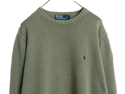 00s ポロ ラルフローレン コットン ニット セーター メンズ XL オールド 長袖ニット ワンポイント クルーネック シンプル 大きいサイズ 緑