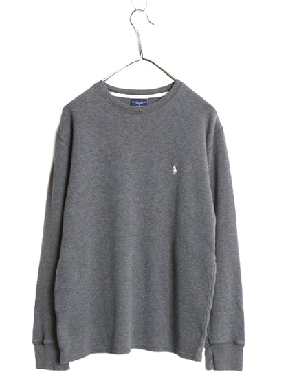 ポロ ラルフローレン 長袖 サーマル Tシャツ メンズ M 古着 ロンT ワッフル カットソー ワンポイント ストレッチ インナー シンプル グレー
