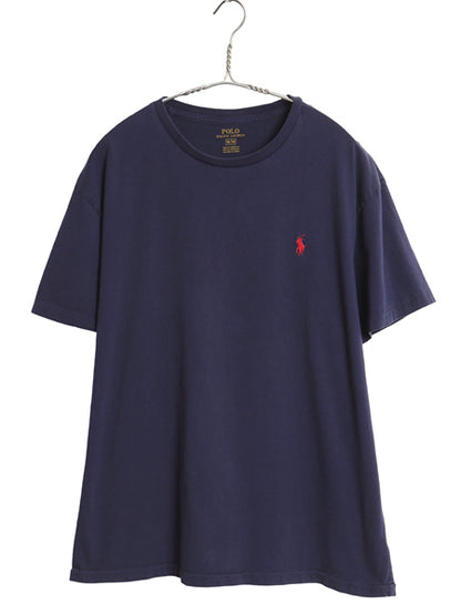 ポロ ラルフローレン 半袖 Tシャツ メンズ M 古着 コットン シングルステッチ ワンポイント カットソー クルーネック シンプル トップス 紺