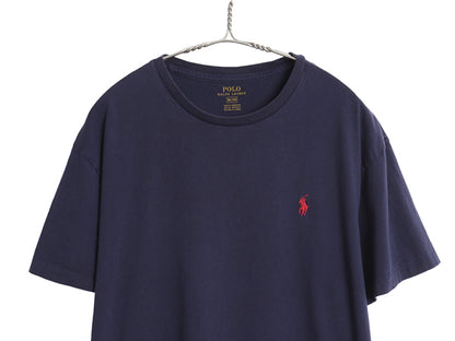 ポロ ラルフローレン 半袖 Tシャツ メンズ M 古着 コットン シングルステッチ ワンポイント カットソー クルーネック シンプル トップス 紺