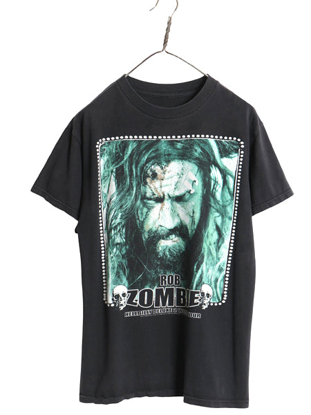 ロブゾンビ フォト イラスト プリント 半袖 Tシャツ メンズ M / オフィシャル メタル バンド ツアー グラフィック ヘビーウェイト ブラック