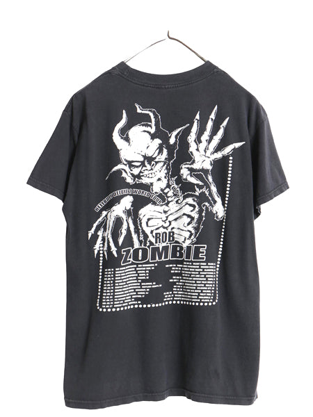 ロブゾンビ フォト イラスト プリント 半袖 Tシャツ メンズ M / オフィシャル メタル バンド ツアー グラフィック ヘビーウェイト ブラック