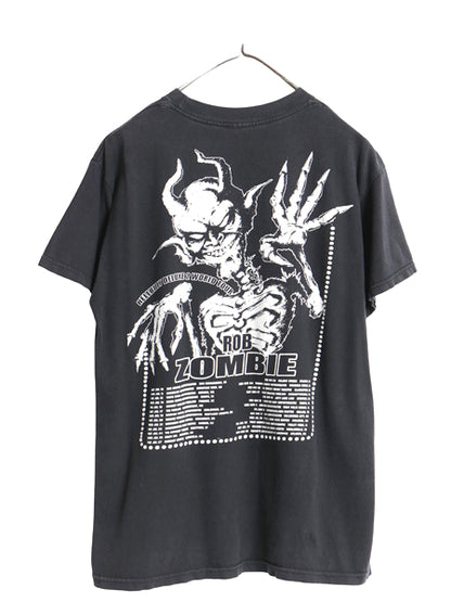ロブゾンビ フォト イラスト プリント 半袖 Tシャツ メンズ M / オフィシャル メタル バンド ツアー グラフィック ヘビーウェイト ブラック