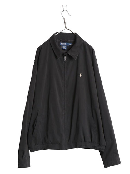 90s ポロ ラルフローレン スイングトップ ジャケット メンズ XXL オールド スムース 素材 フルジップ チェック ライナー 大きいサイズ 黒