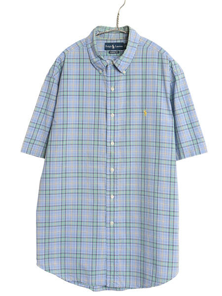90s ラルフローレン チェック 半袖 ボタンダウン シャツ メンズ XL オールド ポロ 半袖シャツ コットン ワイシャツ ゆったり 大きいサイズ