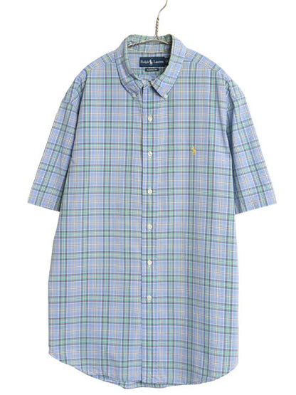 90s ラルフローレン チェック 半袖 ボタンダウン シャツ メンズ XL オールド ポロ 半袖シャツ コットン ワイシャツ ゆったり 大きいサイズ