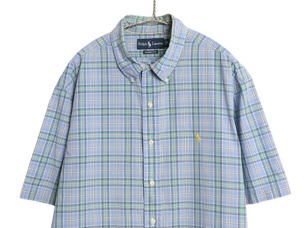 90s ラルフローレン チェック 半袖 ボタンダウン シャツ メンズ XL オールド ポロ 半袖シャツ コットン ワイシャツ ゆったり 大きいサイズ