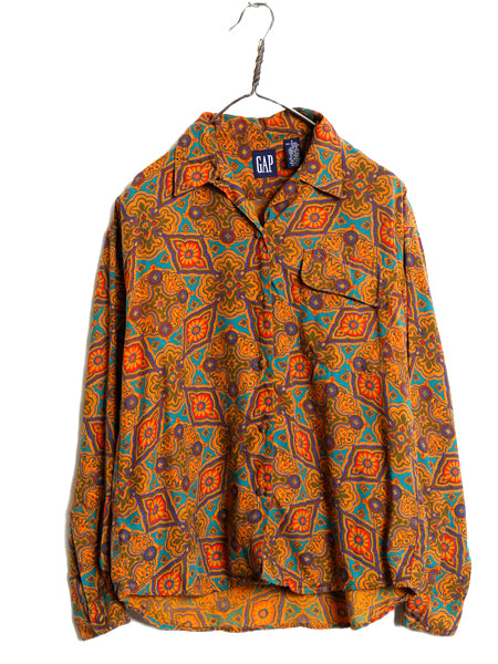 90s オールド ギャップ 100％ レーヨン 総柄 長袖 シャツ レディース S / 旧タグ ブラウス ループ留め オープンカラー ゆったり きれいめ