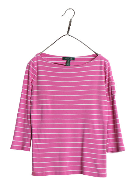 00s ローレン ラルフローレン ボートネック ボーダー 7分袖 Tシャツ レディース S 古着 カットソー コットン ストレッチ きれいめ トップス