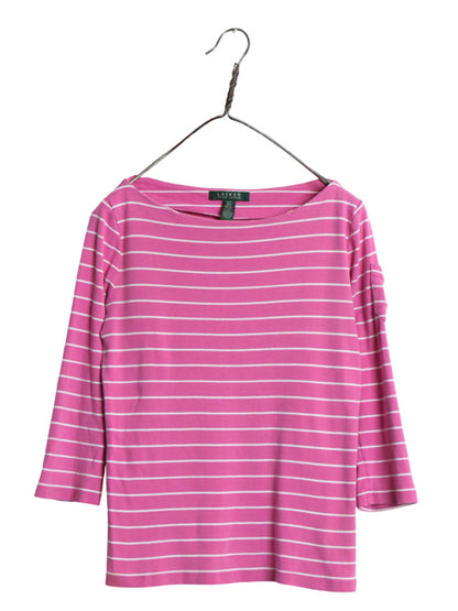 00s ローレン ラルフローレン ボートネック ボーダー 7分袖 Tシャツ レディース S 古着 カットソー コットン ストレッチ きれいめ トップス