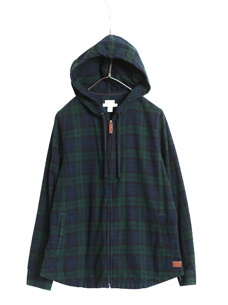 エルエルビーン フルジップ フランネル シャツ パーカー レディース M 古着 ブラックウォッチ チェック ジャケット 長袖シャツ ネルシャツ