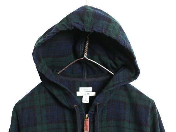 エルエルビーン フルジップ フランネル シャツ パーカー レディース M 古着 ブラックウォッチ チェック ジャケット 長袖シャツ ネルシャツ
