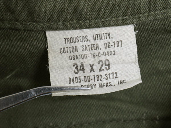 70s ★ 米軍実物 US ARMY コットン サテン ベイカー パンツ 実寸 32 28 程/ 76年製 ヴィンテージ ファティーグ ユーティリティ OG107 軍物