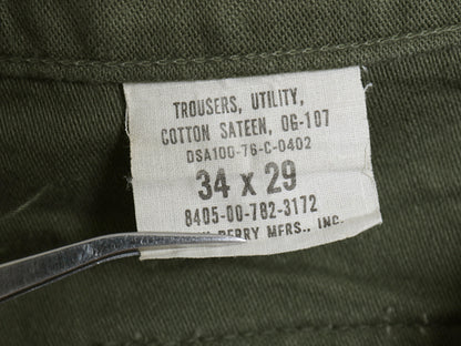 70s ★ 米軍実物 US ARMY コットン サテン ベイカー パンツ 実寸 32 28 程/ 76年製 ヴィンテージ ファティーグ ユーティリティ OG107 軍物