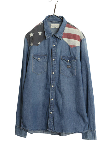 デニム&サプライ ラルフローレン 長袖 デニム ウエスタン シャツ メンズ XL / ポロ 長袖シャツ 星条旗 ヨーク切替 コットン 大きいサイズ