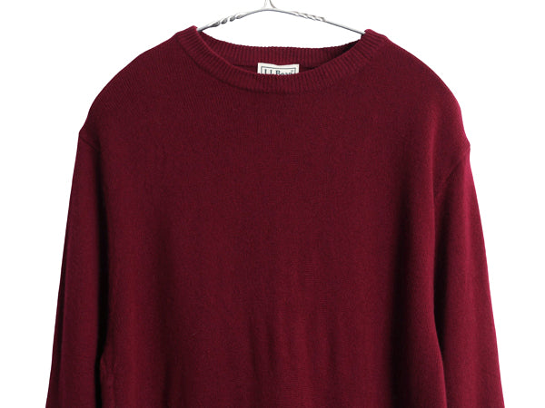 エルエルビーン ニット セーター メンズ M ラム ウール 長袖ニット クルーネック 無地 シンプル カジュアル ハイゲージ 薄手 バーガンディ
