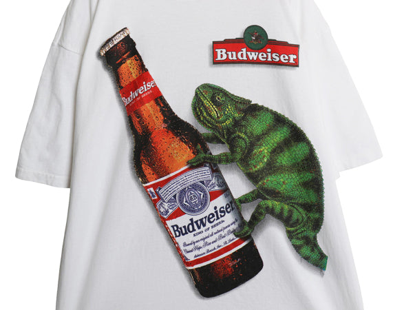 90s ★ バドワイザー カメレオン イラスト プリント Tシャツ メンズ XL / オールド ビール 当時物 企業物 カエル アニマル キャラクター 白