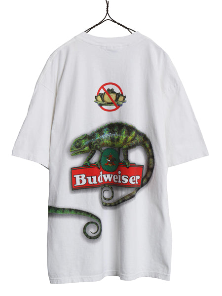 90s ★ バドワイザー カメレオン イラスト プリント Tシャツ メンズ XL / オールド ビール 当時物 企業物 カエル アニマル キャラクター 白