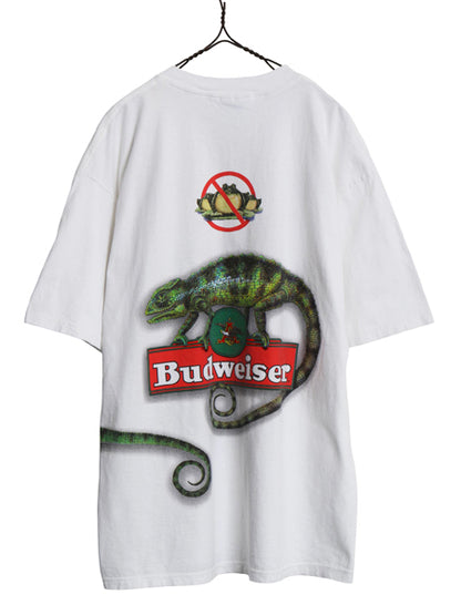 90s ★ バドワイザー カメレオン イラスト プリント Tシャツ メンズ XL / オールド ビール 当時物 企業物 カエル アニマル キャラクター 白