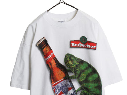 90s ★ バドワイザー カメレオン イラスト プリント Tシャツ メンズ XL / オールド ビール 当時物 企業物 カエル アニマル キャラクター 白