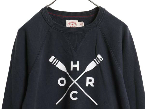 ブルックスブラザーズ プリント スウェット メンズ レディース M / 古着 トレーナー 前V クルーネック コットン 裏起毛なし 薄手 ネイビー 