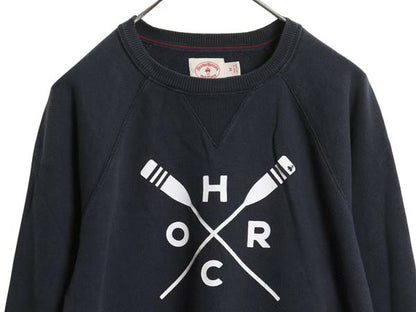 ブルックスブラザーズ プリント スウェット メンズ レディース M / 古着 トレーナー 前V クルーネック コットン 裏起毛なし 薄手 ネイビー 