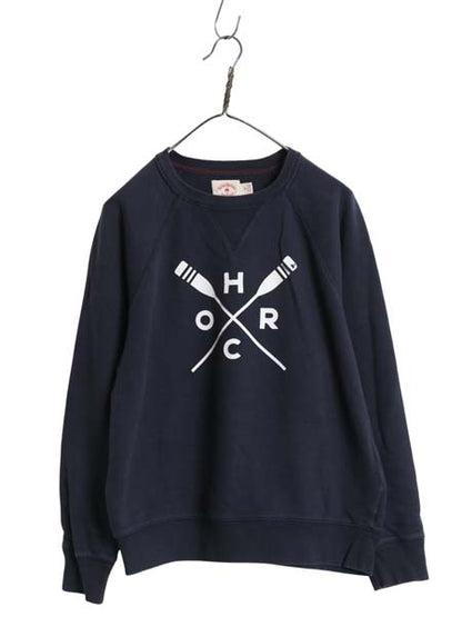 ブルックスブラザーズ プリント スウェット メンズ レディース M / 古着 トレーナー 前V クルーネック コットン 裏起毛なし 薄手 ネイビー 