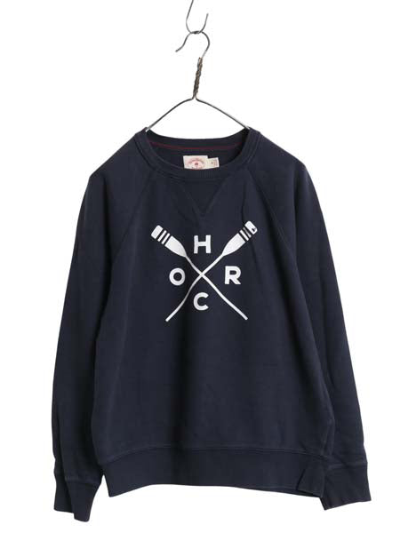 ブルックスブラザーズ プリント スウェット メンズ レディース M / 古着 トレーナー 前V クルーネック コットン 裏起毛なし 薄手 ネイビー 