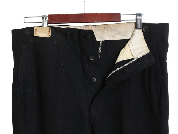 デッドストック 30s ★ ウール スラックス パンツ メンズ 38 30 / ヴィンテージ ノータック ストレート ボタンフライ ストライプ 黒 ワーク