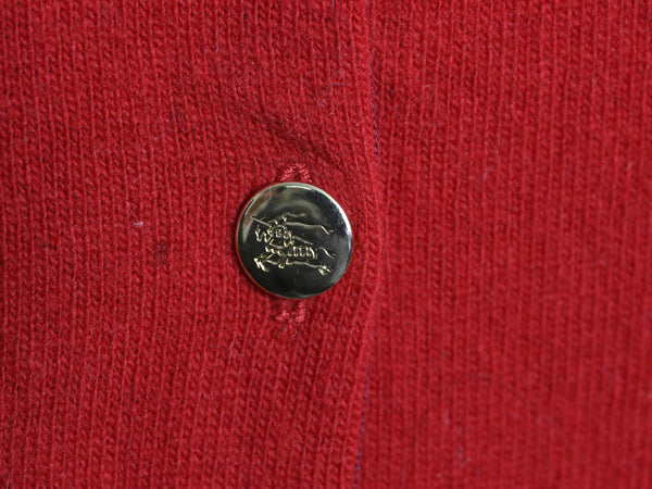 90s スコットランド製 バーバリー ニット カーディガン レディース L 古着 オールド 前開き 羽織りラム ウール 長袖ニット 無地 ハイゲージ