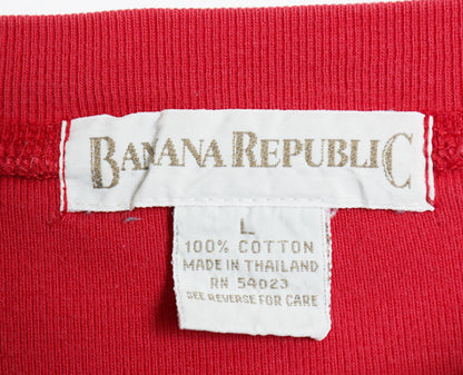90s バナナリパブリック ヘンリーネック 長袖 Tシャツ メンズ L / オールド 旧タグ 無地 ロンT ヘビーウェイト コットン カットソー レッド