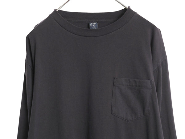 90s USA製 ランズエンド ポケット付き 無地 長袖 Tシャツ メンズ XL / オールド ロンT ロングスリーブ ポケT カットソー 大きいサイズ 黒