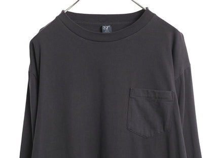 90s USA製 ランズエンド ポケット付き 無地 長袖 Tシャツ メンズ XL / オールド ロンT ロングスリーブ ポケT カットソー 大きいサイズ 黒