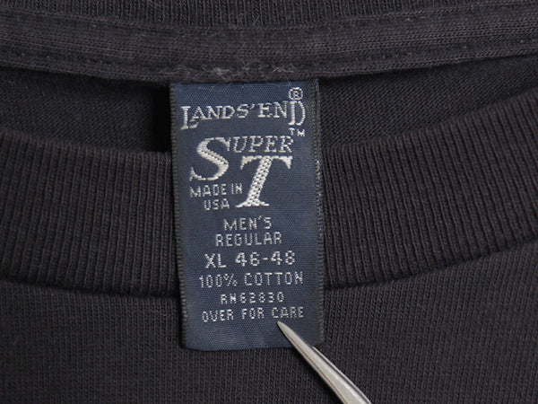 90s USA製 ランズエンド ポケット付き 無地 長袖 Tシャツ メンズ XL / オールド ロンT ロングスリーブ ポケT カットソー 大きいサイズ 黒