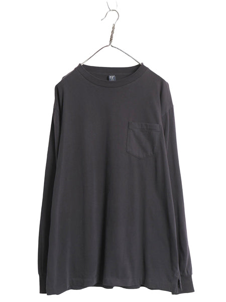 90s USA製 ランズエンド ポケット付き 無地 長袖 Tシャツ メンズ XL / オールド ロンT ロングスリーブ ポケT カットソー 大きいサイズ 黒