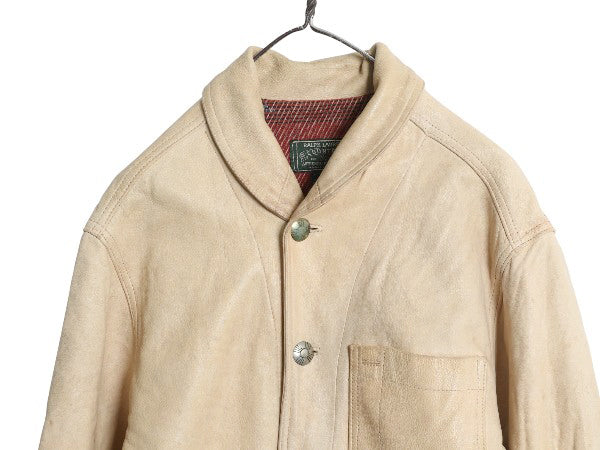 80s USA製 ポロカントリー 本革 レザー ジャケット レディース L メンズ M / ヴィンテージ 革ジャン ショールカラー カーコート ネイティブ