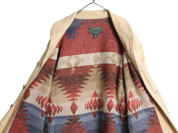 80s USA製 ポロカントリー 本革 レザー ジャケット レディース L メンズ M / ヴィンテージ 革ジャン ショールカラー カーコート ネイティブ