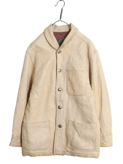 80s USA製 ポロカントリー 本革 レザー ジャケット レディース L メンズ M / ヴィンテージ 革ジャン ショールカラー カーコート ネイティブ